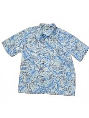 Caribbean Silk blend Mens button down Short Sleeve shirt Tropical Sz Large Vacay